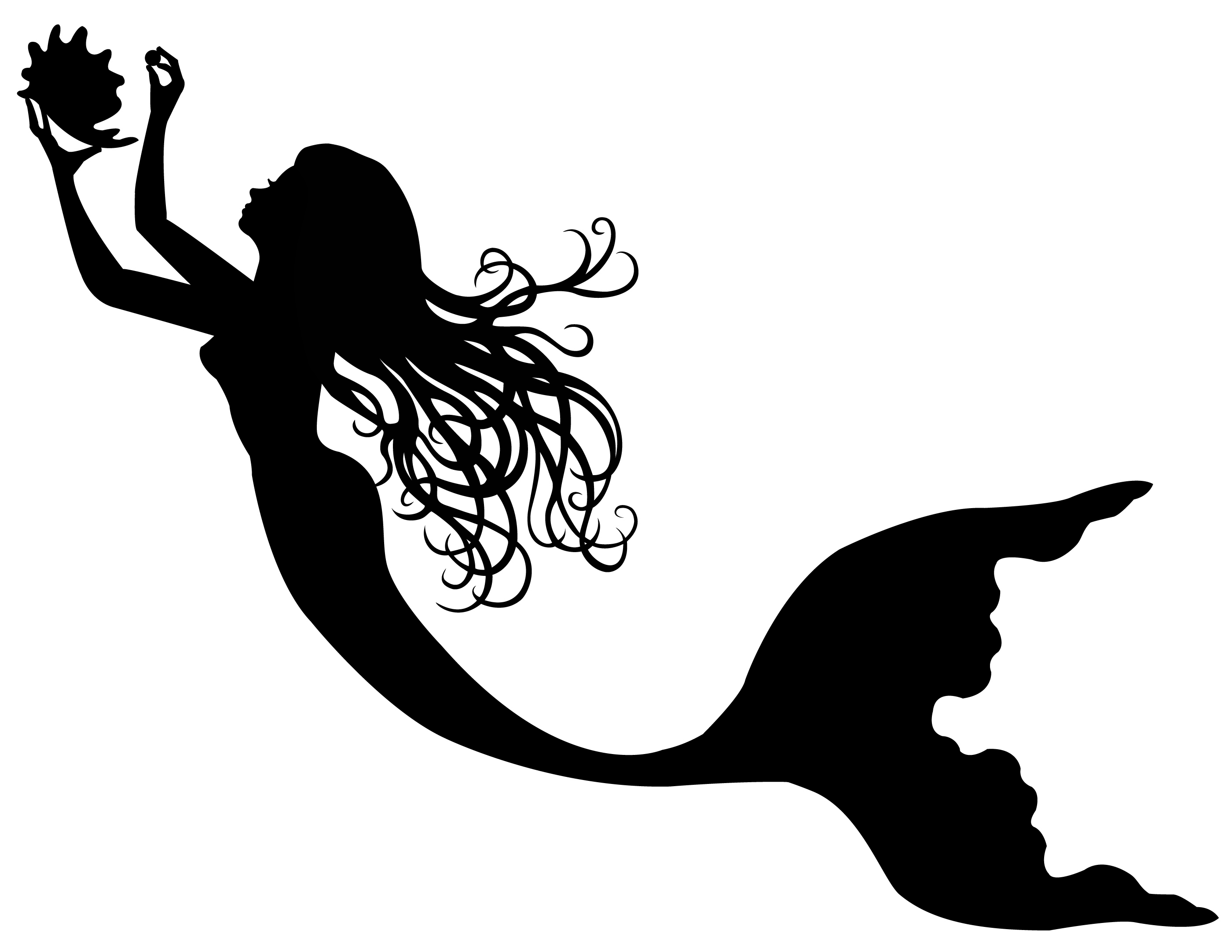 free black and white mermaid clipart - photo #7